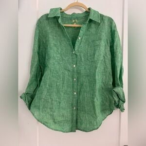 LILLY PULITZER Green Linen Button-Up Shirt